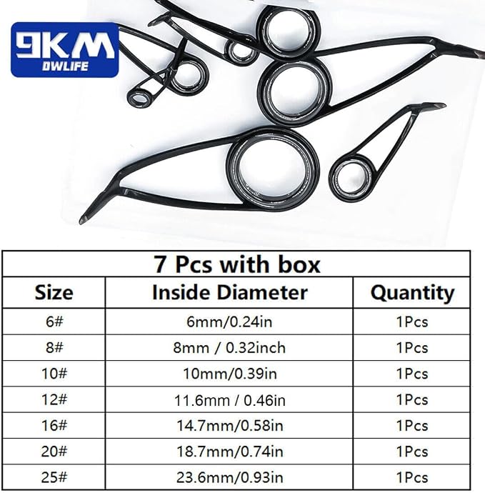 9KM DWLIFE Fishing Rod Repair Kit (50/100/120Pcs), Fishing Rod Guides with Zirconia Inserts, Spinning & Casting Rod Eyelets Replacement, Fishing Pole Repair Parts for Saltwater Freshwater