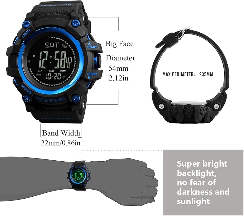 Watch Compass, Altimeter Barometer Thermometer Temperature, Pedometer, Military Army Waterproof Outdoors Sport Digital Watch for Men