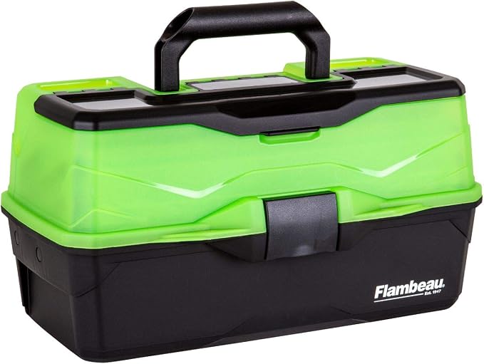 Flambeau Outdoors 6383 3-Tray Tackle Box, 32 Compartments, Frost Green | Cantilever 3-tray box, 32 compartments with 13 removable dividers, bulk base storage, Draw Tite latch, frost green