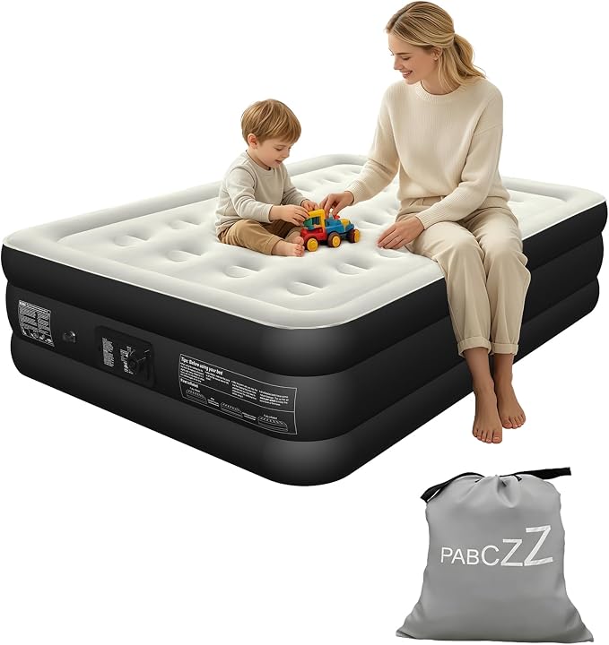 air Mattress Full with Built in Pump – 18-Inch Thickened air Bed Suitable for Camping, Home use, and Guest Accommodation, Supports Up to 600 Pounds (Black, Full)