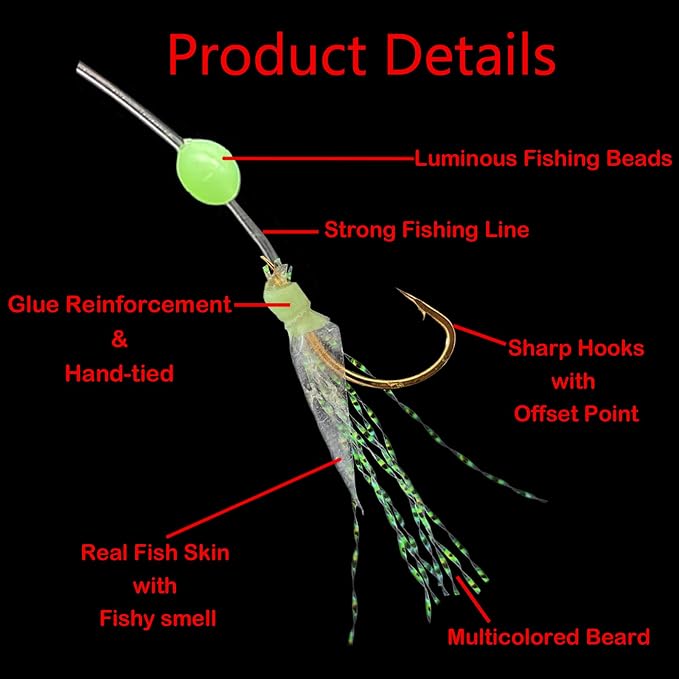Sabiki Rigs,30 Packs Fishing Bait Rigs,Luminous Sabiki Rig with High Carbon Fishing Hooks,Glow Fishing Beads Fishing Rigs for Freshwater/Saltwater