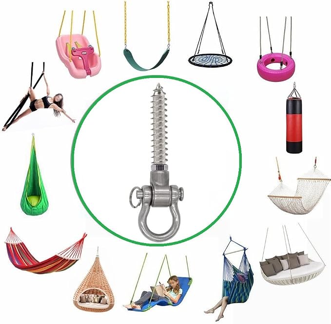2 Permanent Anti Rust Bearing Hanger Heavy Duty, 1500 LBS, 180° Swing Hardware, for Yoga Hammock Chair sandbag Playground Accessories