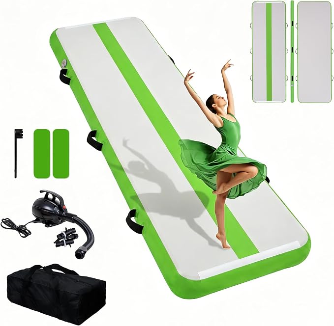 Tuxedo Sailor Inflatable Gymnastics Mat with Electric Pump, Storage Bag, Repair Kit–Air Mat for Home Training, Cheerleading, Yoga