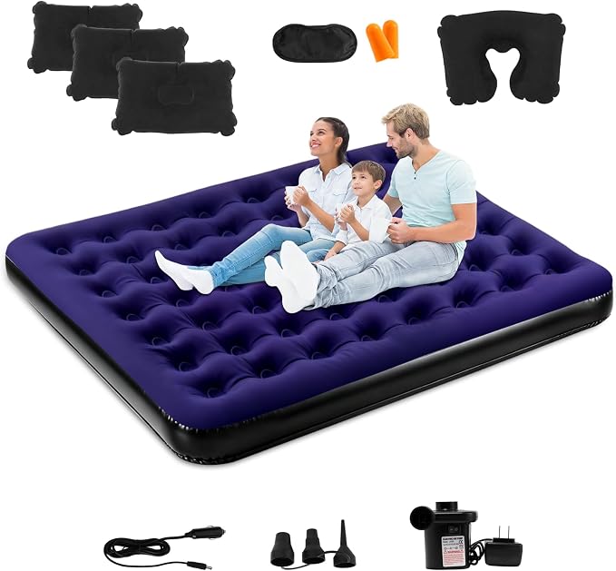 Onirii King Size Camping Air Mattress Bed with Air Pump | 80"x 72"Thickened Portable Blow Up Inflatable Air Mattress,Travel Sleeping Bed Pad for Camping Home Hiking