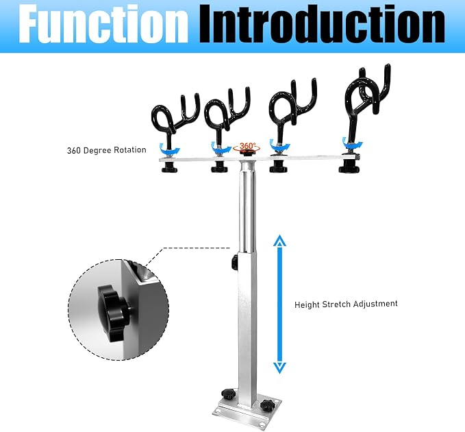 Fishing Rod Holder for Boat,Marine Fishing Pole Rack with The Function of Holding Four Fishing rods and 360 Degree Rotation & Adjustable Height,Includes mounting Plate.