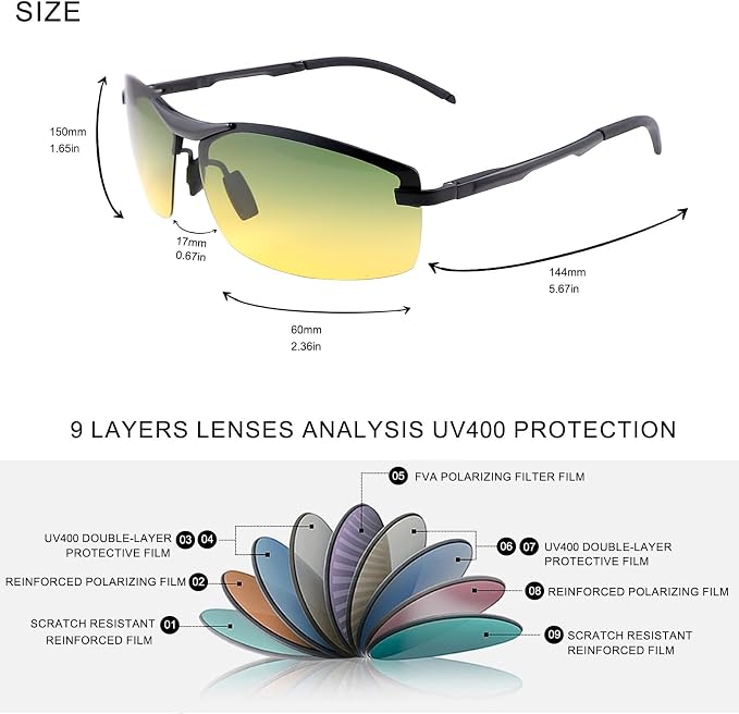 Polarized Photochromic Sunglasses for Men - UV Protection and Lightweight Sun Glasses for Driving Fishing
