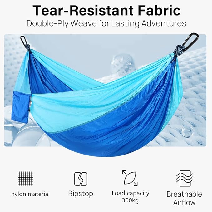 Camping Hammock, Portable Hammocks with Tree Straps & Attached Carry Bag, Travel Tree Hammocks for Outside Indoor Hiking Beach Backpack Travel(Blue, Nylon)