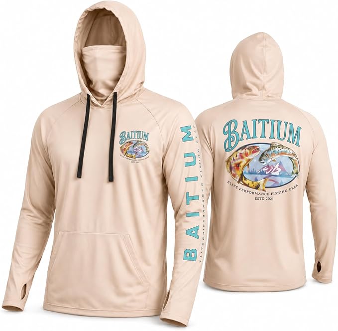 Fishing Shirts for Men,UPF50 Hooded Long Sleeve with Gaiter, Sun Protection Dry Fit Apparel, Face Mask, Fishing Clothes