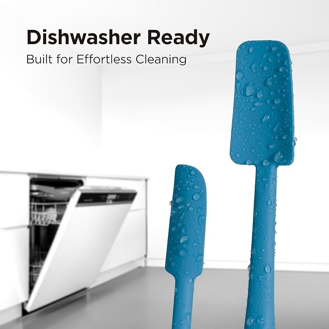 Kitchen Mama WaltzGrip Platinum Silicone Jar and Can Spatula Utensil Set: Heat-Resistant, Nonstick Scraper, Scooping, Perfect for Smoothies, Jam, Cream, Peanut Butter, Dishwasher Cooking Gadget (Blue)
