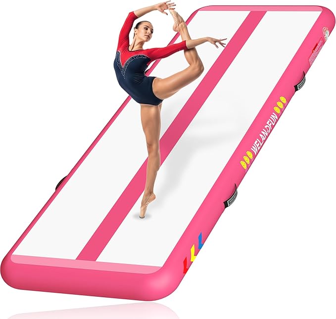 Air Tumble Track Mat for Gymnastics | 4/6 / 8 inches Air Tumbling Mats, 6.56/10 / 13 / 16ft Inflatable Gymnastics Mat for Home Use, Training, Cheerleading, Water Yoga with Electric Air Pump