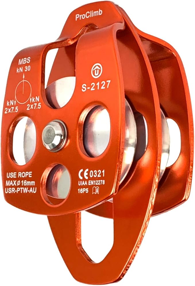 30kN Large Aluminum Rope Pulley - Single/Double Sheave, CE/UIAA Certified
