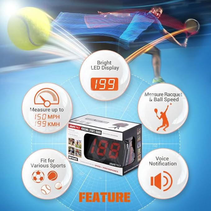 Tennis Radar Guns Speed Sensors Hands-Free - Measure Serve, Racquet & Ball Speed, High Tech Gadget & Gear for Tennis Players