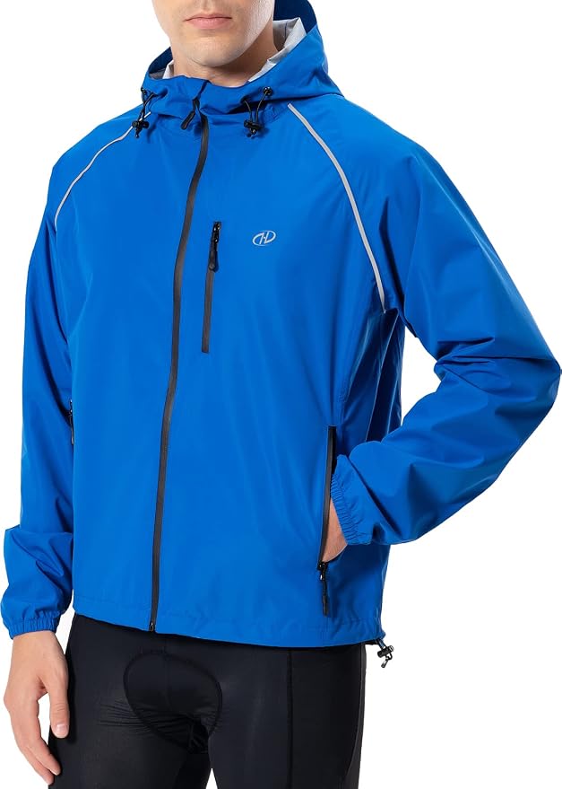Hugut Men's Cycling Running Rain Jacket Lightweight Waterproof Biking Hiking Windbreaker Raincoat Reflective Packable