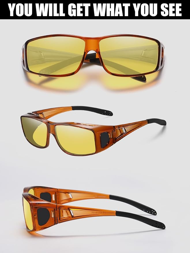 Wzerry Night Vision Glasses Polarized for Men Women (Nighttime Driving Glasses Over Glasses UV400 Protection for Driving Fishing)