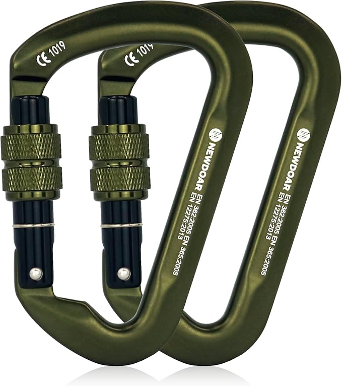NewDoar CE Certified 30kN-6744lbs Climbing Carabiner Professional, Heavy Duty D Screwgate Clip, for Climbing,Rappelling,Hunting, Rescue