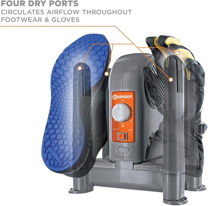 DryGuy Shoe,Boot,Garment & Gear Electric Dryer,Quick Drying for Ski,Work,Sports Equipment – Energy Efficient,Odor Eliminating Design,Home or Garage Use,4 Port,Heat + Fan (Dry time: 1-3hrs) (Pack of 4)