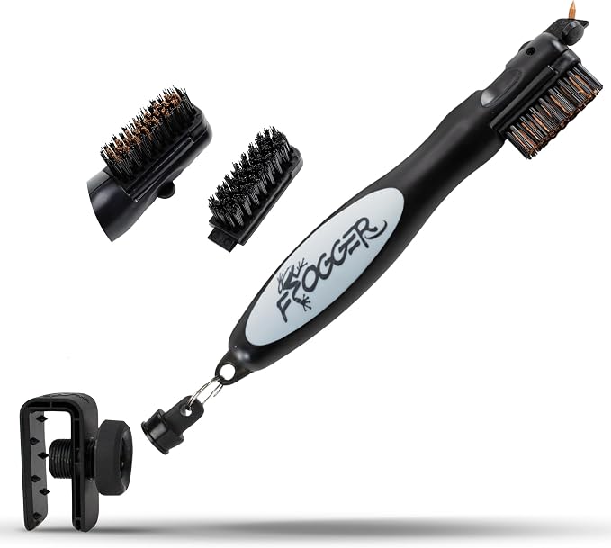 Frogger BrushPro Latch-It Golf Club Cleaner, Ergonomic Grip and Latch-it Magnet - Professional Golf Club Brush and Groove Cleaner for Golfers