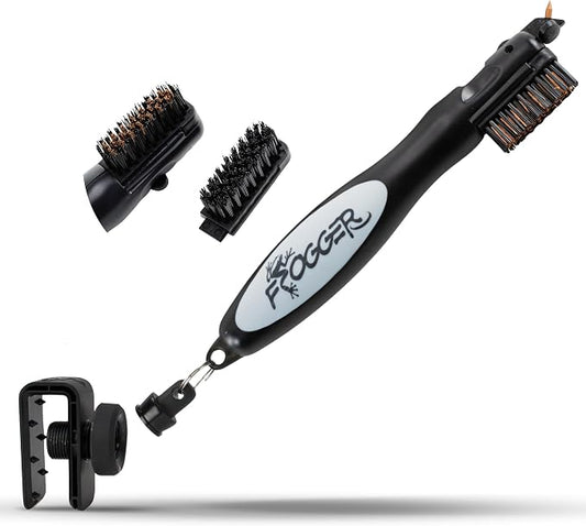 Frogger BrushPro Latch-It Golf Club Cleaner, Ergonomic Grip and Latch-it Magnet - Professional Golf Club Brush and Groove Cleaner for Golfers