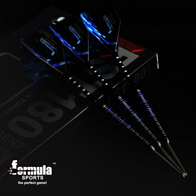 Formula Sports 90% Tungsten Steel Tip Darts Set - Professional Steel Tip Darts Set with Flights, Shafts and Sharpener, Available in 21g/22g/23g/24g