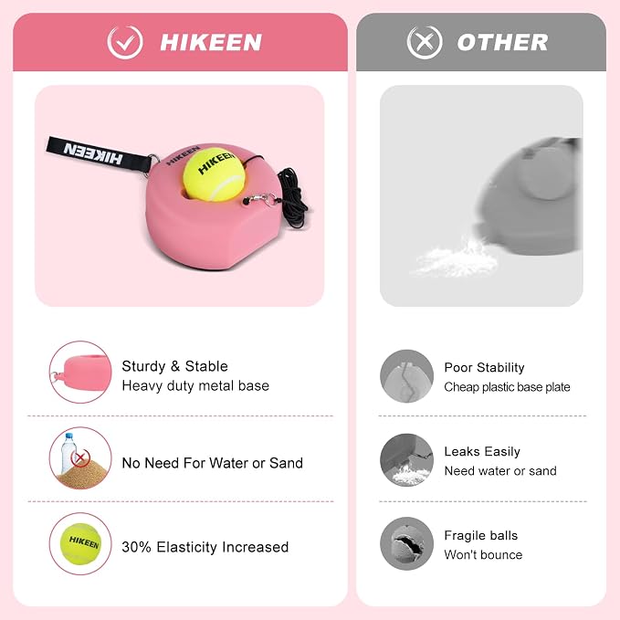 Hikeen Premium Tennis Trainer Rebound with Metal Base,Portable Solo Tennis Trainer Set with 3 Highly Elastic String Balls,Tennis Practice Equipment for Adult Kids an Beginners