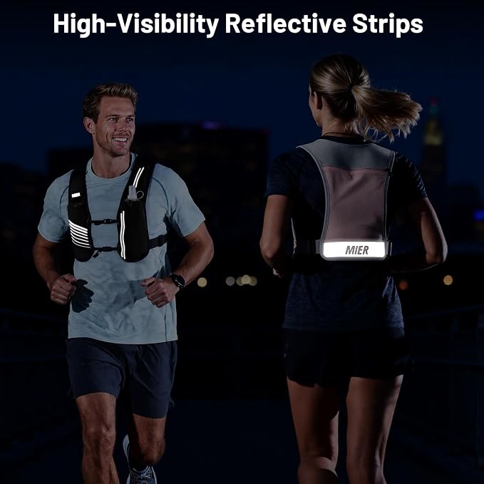 MIER Running Vest for Women Men, Lightweight Breathable Hydration Vest with 500ml Soft Flask Reflective Hydration Backpack for Marathon Cycling Hiking Jogging