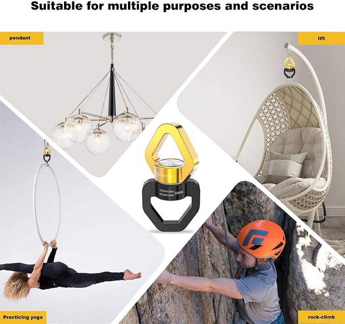 2 Pack Swing Swivel Heavy Duty, Aluminium Alloy 35KN Tree Swing Swivel Spinner for Children's Swing,Aerial Yoga,Web Tree Swing,Hanging Hammock Indoor Outdoor(Black-Gold with 4 Carabiners)