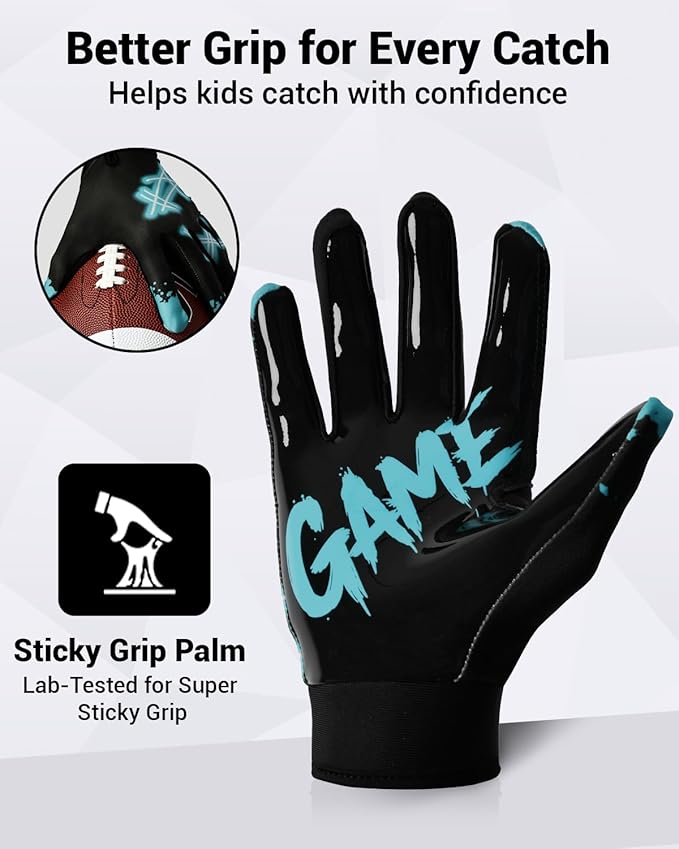 RIGWARL Football Gloves Adult Men, Youth Kids Football Gloves with Super Sticky Grip, Receiver Glove Adult Youth Kids Best Gift for Father‘s Day