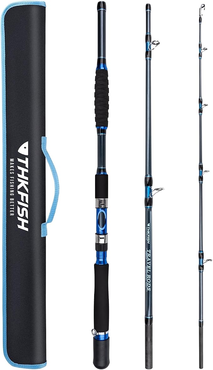 THKFISH 4 Piece/5 Piece Saltwater Travel Rod, Heavy Spinning Fishing Rod Portable Travel Surf Rod Carbon Fiber Saltwater Boat Fishing Rod 6’9”/7’9”/8’9” with Case Bag for Seawater Fish