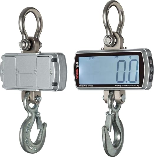 VisionTechShop Digital Crane Scale, VTS-CD 2000lb 1000kg Heavy Duty Compact Hanging Scale Touch Key LCD Display for Farm Factory