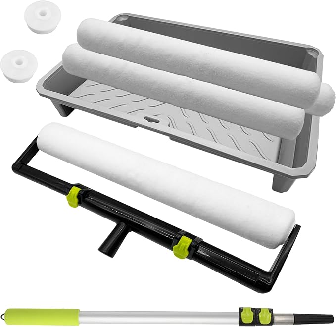 18 Inch Paint Roller Kit, 18” Paint Rollers, 24 Inch Paint Tray, 9”-18” Adjustable Roller Frame, 2.13-4.69ft Extension Pole for Walls,Ceiling,Floors,Interior,Exterior Painting