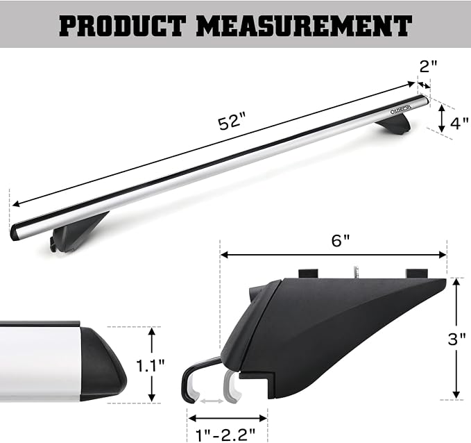 Aero Aluminum Universal Roof Rack Cross Bars, Existing Raised Side Rail with Gap -200 lbs Load Capacity (New 52 inches)