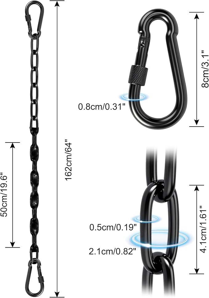 Stainless Steel Link Chain 64inch 304 Permanent Rust Chain 2 Pack with 4 Spring Snap Hooks, 1000LB Load Bearing Metal Chain Heavy Duty Safety Chain for Swing, Yoga, Hammock, sandbag Suspension