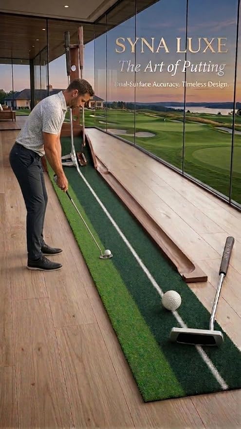 Golf Putting Mat – Practice Putting Green Indoor – Non-Slip Smooth Surface for Indoor & Office – Automatic Ball Return Golf Practice Mat for Home & Indoor Use