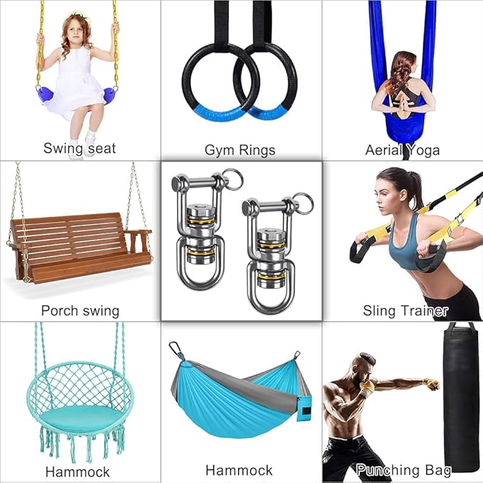 BeneLabel Heavy Duty Swing Swivel - Stainless Steel 360° Rotation Device for Web Tree Swing, Aerial Yoga, Hammock Chair - Smooth, Safe, and Durable - 770LB Capacity, 2 Pack