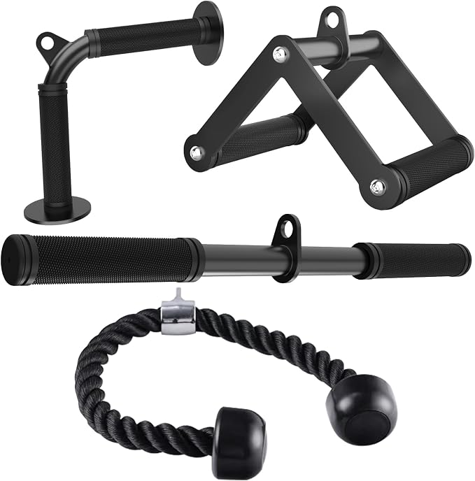 Cable Machine Attachment Set,Non-Slip Rubber Grip LAT Pulldown Attachments for Pulley System, Cable Attachments for Gym
