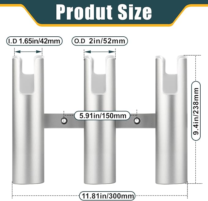 Aluminum Fishing Boat Rod Holder, 3/4 Link Tube Rod Rack, Marine Grade Aluminum Rod Mount for Boats & Yachts, Silver