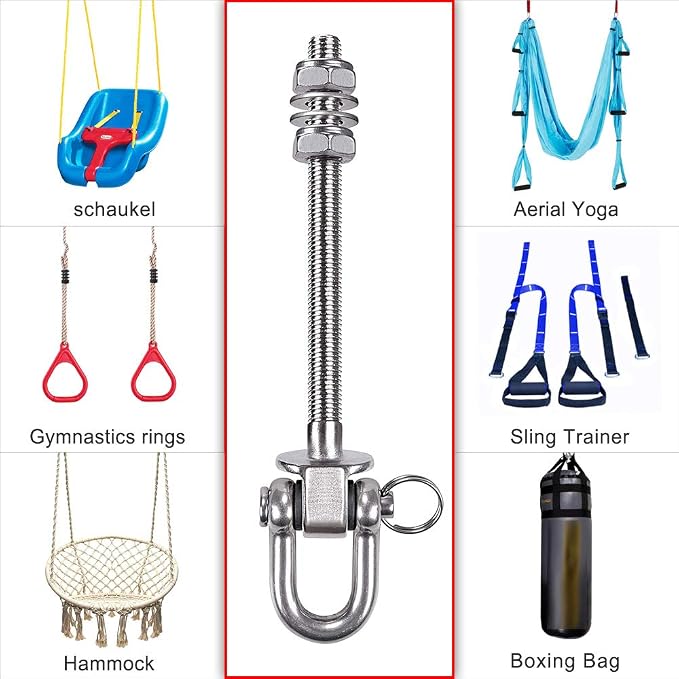 SELEWARE Set of 2 Heavy Duty Swing Hanger 1800LB Capacity, M10 x 9.3" Swing Bolts, Stainless Steel Swing Hooks for Wood and Steel Beam Yoga Hammock Chair Punching Bag Porch Swing Sets Seat