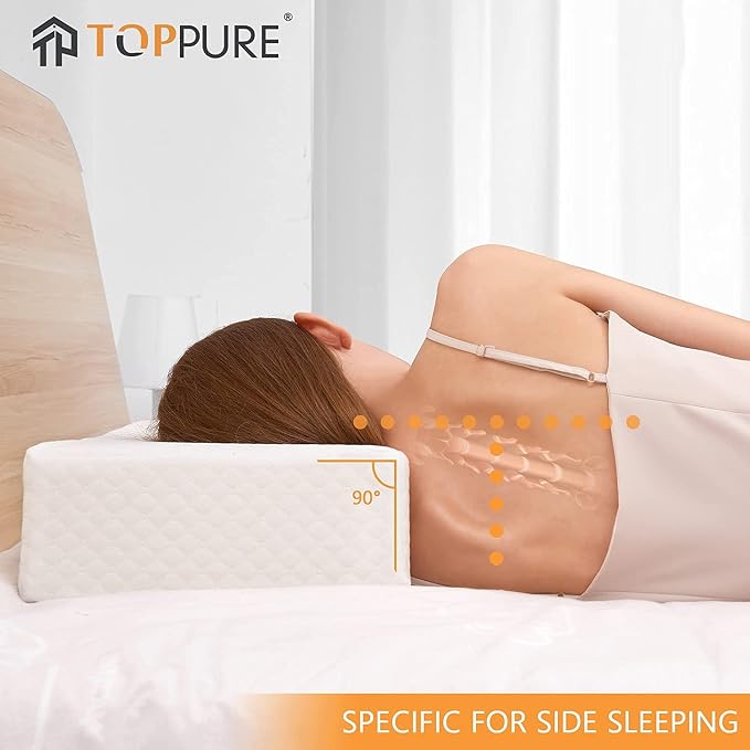 TOPPURE Cube Memory Foam Pillow for Side Sleepers (24"x12"x4" Rectangle Thin Pillow), Cervical Pillow for Neck and Shoulder Pain Relief, Neck Pillow, Bed Pillow with Washable Pillowcase, White