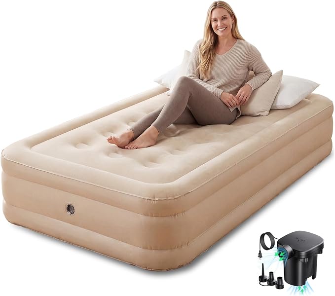 Twin Air Mattress with Fast Inflation Pump, Air Mattress - Leak-Free & Odorless Inflatable Bed for Travel and Guests, Supports up to 650 lbs - Ideal for Camping and Home, 16" Height