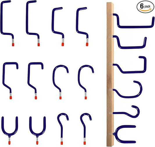 Garage Hooks Heavy Duty, 12-Pack Mixed Utility Garage Hooks, Wall Mounted Steel Tool Hangers for Garage Wall Organizer, Hold Ladders Tools Bikes (Blue, 6 Type & 12 Pack)