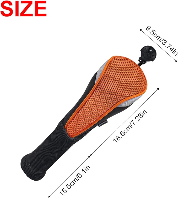 Andux 3pcs Long Neck Golf Hybrid Club Head Covers Dial No. Tag CTMT-02 | Mesh Breathable material | all the Same Size | Coloured Piping | Pull-On Closure