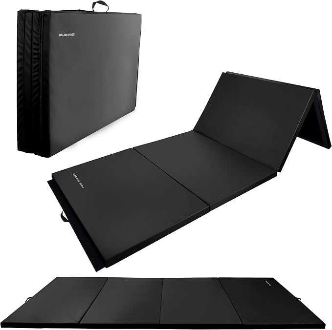 Fitvids 4'x8'x1.9" Gymnastics Mat, Home Exercise Mat with Carrying Handles, Folding Gym Workout Tumbling Mat for Yoga, Pilates, Stretching, MMA, Core Workouts, Fitness Aerobics Mats for Gym Training