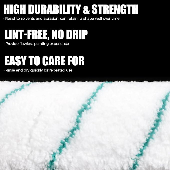 18 Inch Microfiber Paint Roller Covers, 3pcs 3/8" Nap Rollers with A Professional Painters Tape, Large Lint-Free Cover Refills for 18" Frame, Painting Walls, Ceilings, Floors, Garage