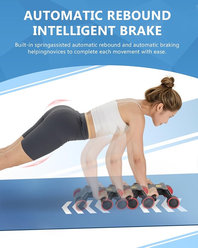 Ab Roller Wheel, Ab Roller, Upgraded Automatic Rebound Ab Roller with Elbow Support, Knee Mat & Timer, 4 Wheels Ab Workout Equipment for Core Strength Training, Silent Ab Wheel for Beginners Men Women Home Gym Fitness