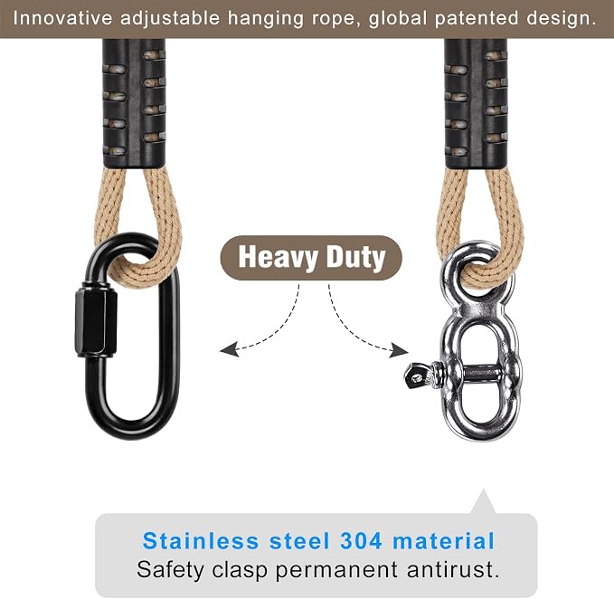 SELEWARE Tree Swing Rope Hammock Tree Straps hanging Kit, Adjustable Rope Fast & Easy to Hang Hammock Chair Swing for Indoor Outdoor Tree Branch Camping Playground Accessories (Beige1, 80 Inch,1 Pack)