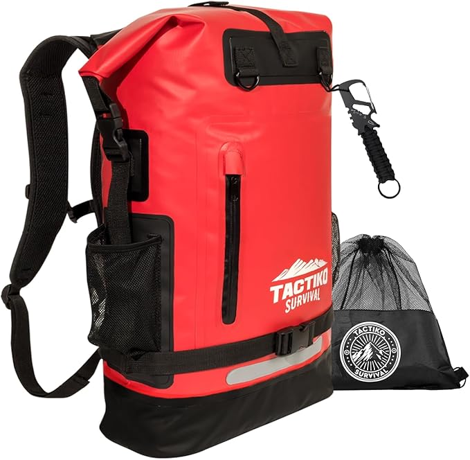 TACTIKO 35L Heavy-Duty 100% Waterproof Backpack, Roll Top Dry Bags for Kayaking, Hiking, Camping, Survival