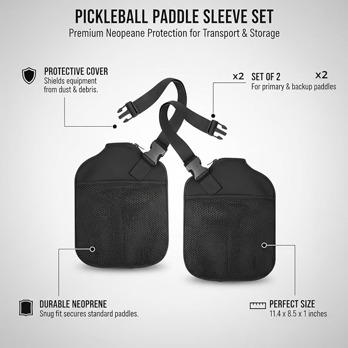 2-Pack Neoprene Pickleball Paddle Sleeves, Storage Covers for Standard Paddles, Transport Cases