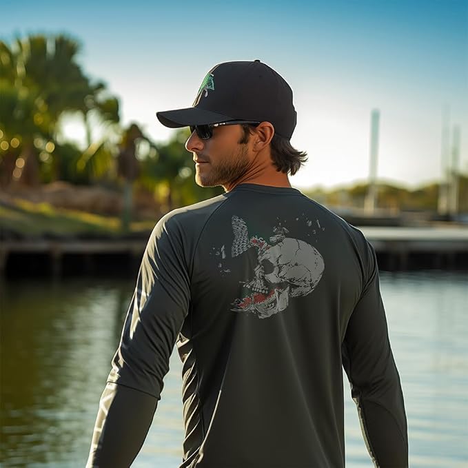 Palmyth Fishing Shirts for Men Long Sleeve UPF 50+ T Shirt Sun Protection | Quick Dry, Sun Protection, Myth-Cool Fabric, Fish Print, Moisture Wicking, Stretchy, Breathable, Fishing,Boating,Outdoor Wear