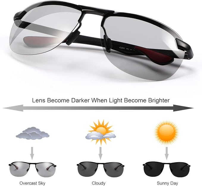 Polarized Photochromic Sunglasses for Men - UV Protection and Lightweight Sun Glasses for Driving Fishing