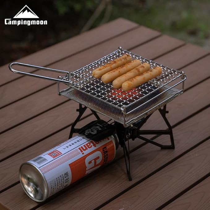 CAMPINGMOON Camping Toaster for Gas Stove Top Fire Grill Grid 304 Stainless Steel Bread Toasters Cooking Grill With Anti Scalding Mesh Fork Medium Size US-1615